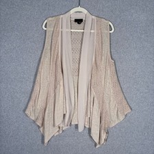 Crochet Open Knit Cardigan Vest Medium Cream Drape Flowy Boho Western Festival