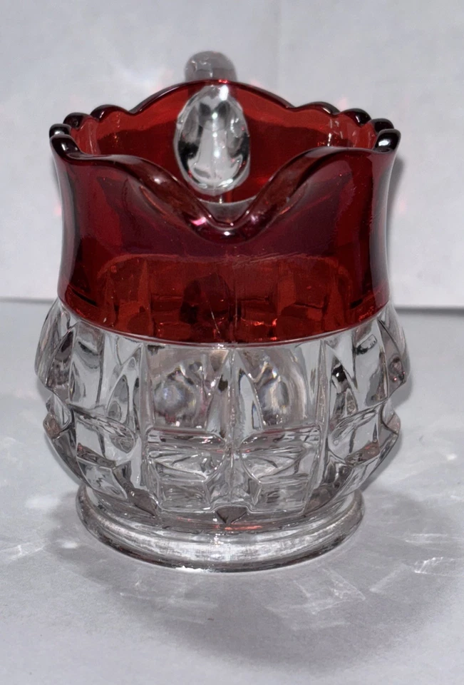 VTG Ruby Stained Flash Glass Creamer Pitcher EAPG Excelsior Adams & Company U174 - Image 3 of 4
