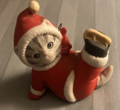Vintage Schmid Kitty Cucumber Ice Skating Santa Christmas Ornament