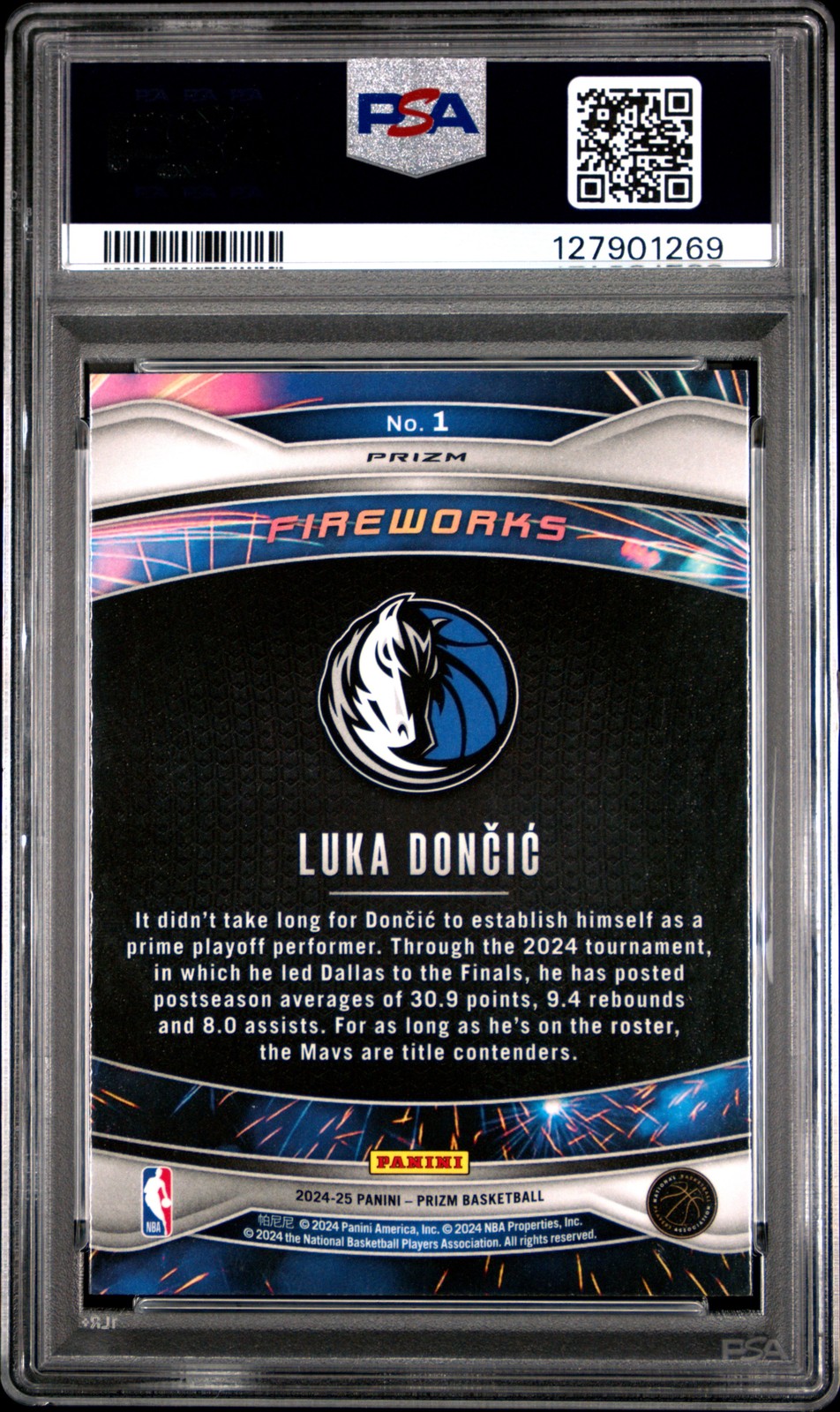 2024 PANINI PRIZM FIREWORKS SILVER PRIZM #1 LUKA DONCIC PSA 10 view 2