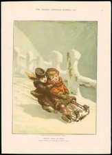 1879  Antique Print  FINE ART Twenty Miles Hour William Thomas Sledge Snow(299)