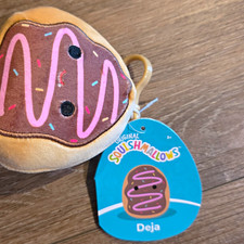 Squishmallows Deja Donut Clip-On Mini Plush Toy 2024 Beige Brown Pink 3