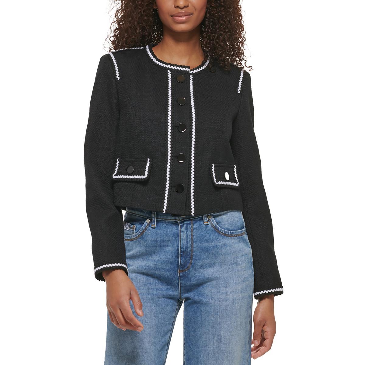 Женский черный твидовый блейзер без воротника Karl Lagerfeld Paris 14 BHFO 9310