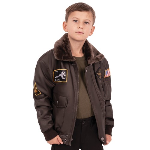 Rothco Kids Brown WWII Aviator Flight Bomber Fighter Pilot Jacket with Patches - Picture 2 of 4