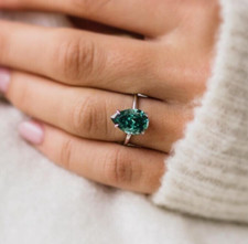 2.6CT Green Pear Cut Simulated CZ Solitaire 925 Sterling Silver Anniversary Ring