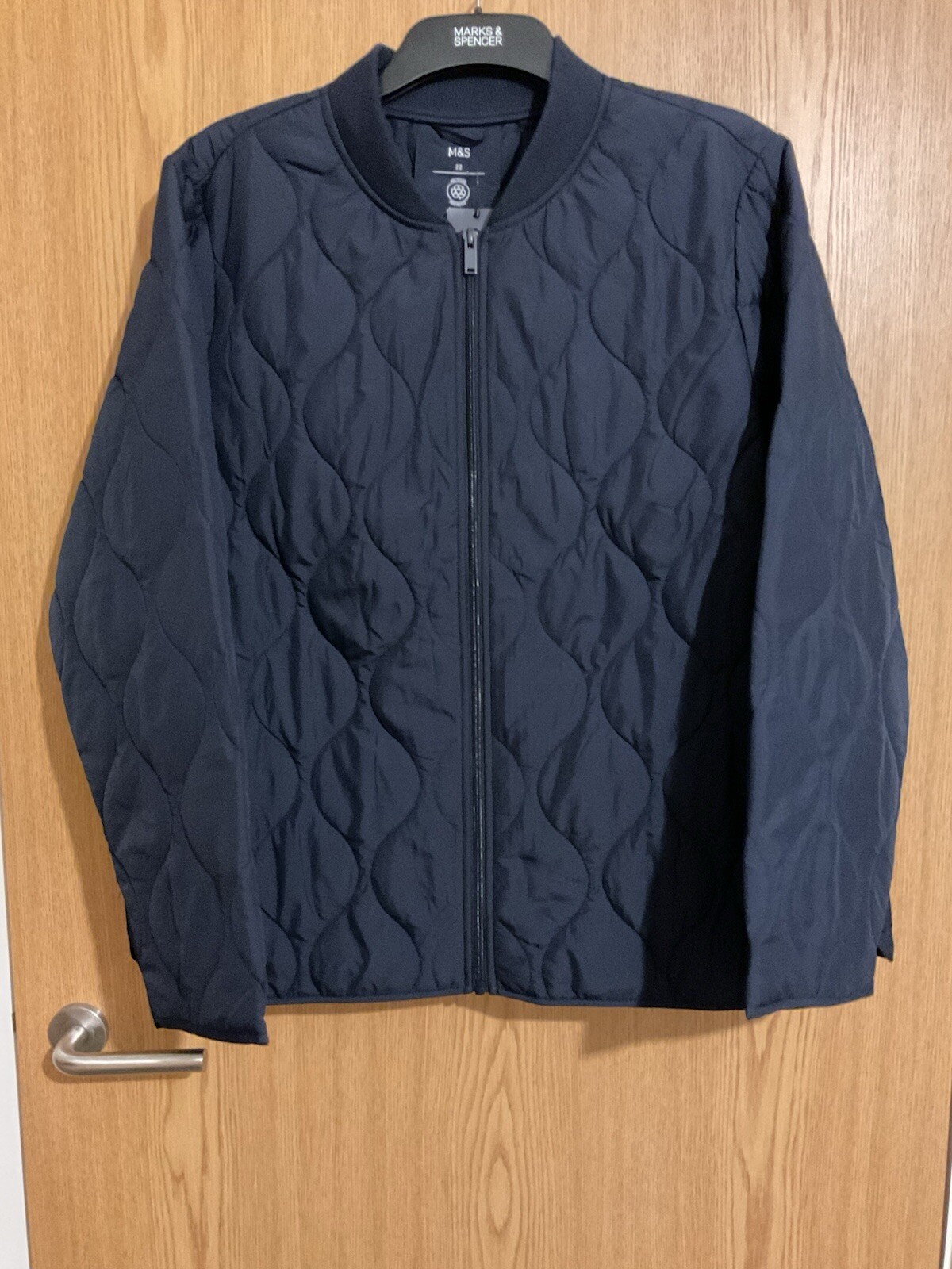 M&S Women Thermowarmth Shower Resistant Lightweight Quilted Navy Jacket UK22.
