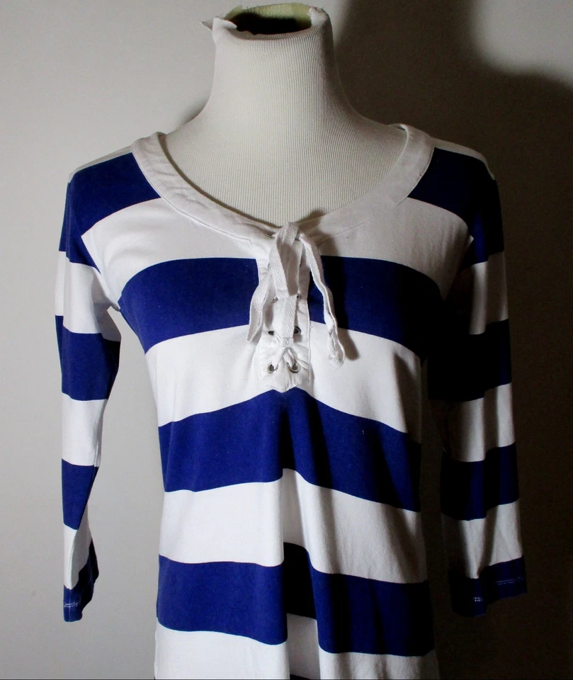 TOMMY BAHAMA Blue White 3/4 Sleeve Top Size XS — 第 2/4 张图片