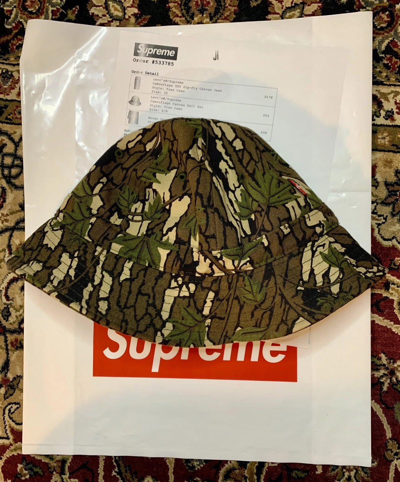 Chapeau cloche camouflage écorce S/M Supreme Levi’s neuf fabriqué aux États Unis FW13