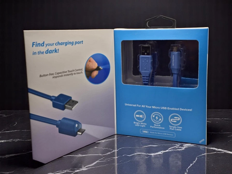 Cable Micro USB Iluminado Naztech 6 Pies Control Táctil Luz Blanca Brillante Sin Enredos Foto 2 de 3