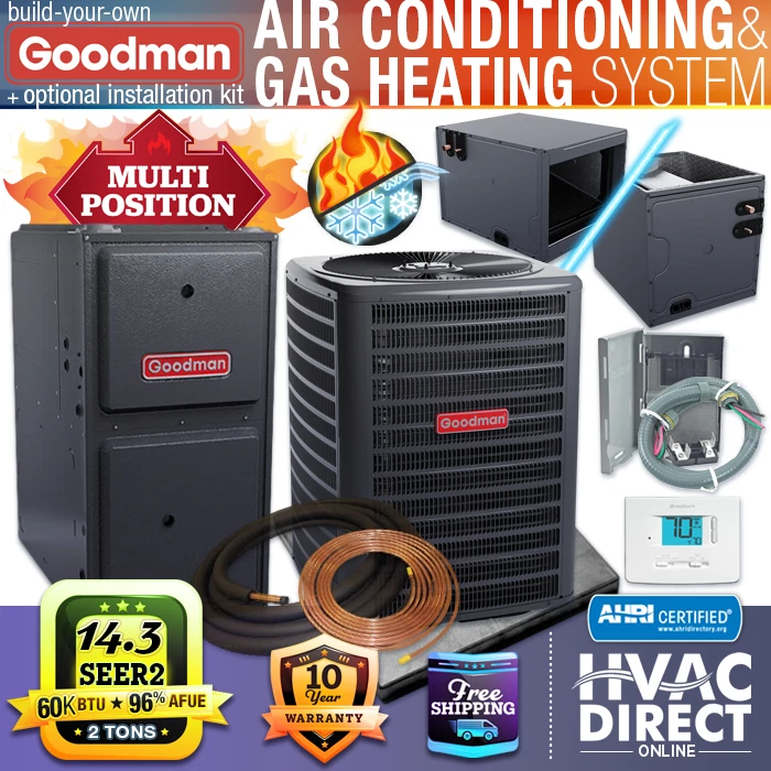 Goodman 2 Ton 14.3 SEER2 96% 60K BTU NG/LP Gas Furnace u0026amp; AC Split  System Kit | eBay