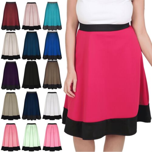 Plus Size Womens Long Panel Skater Flared Scuba Swing Ladies Stretch Midi Skirt - Picture 1 of 21