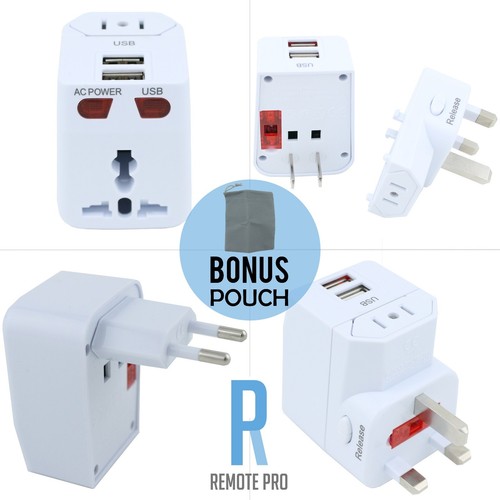 Universal World Travel Adapter Plug AC/USB Power + Surge Protector US/UK/AU/EU