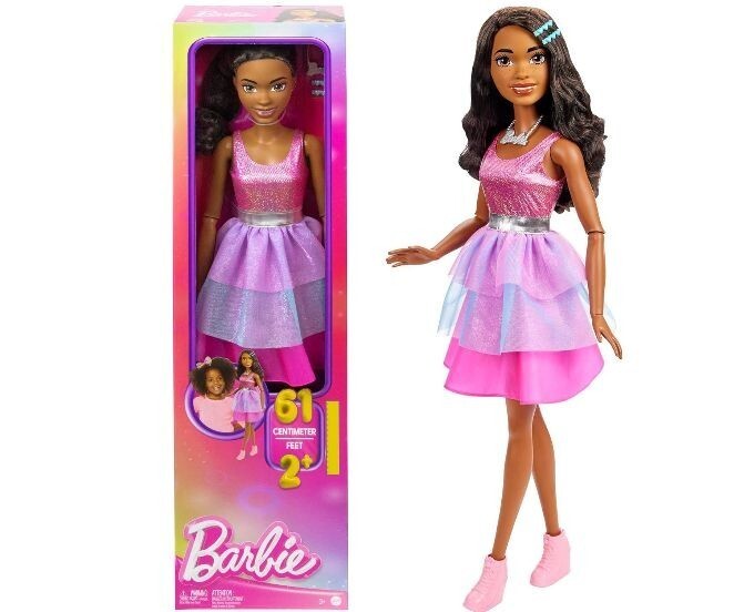 Barbie Black Hair Shimmery Pink Dress 28 Inches Tall Doll UK