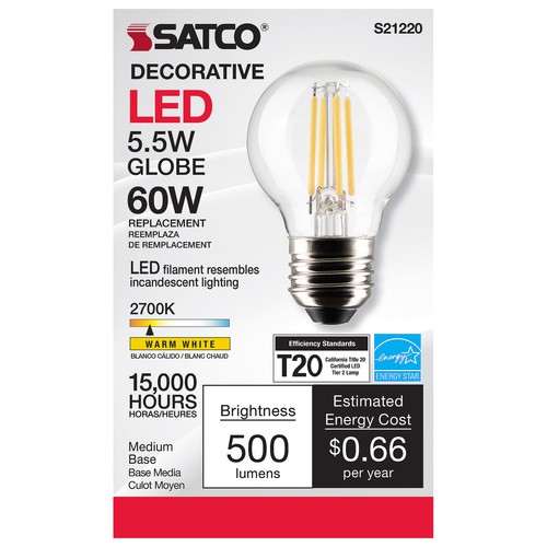6 Pack LED Filament Bulbs 5.5W Globe G16.5 120V Medium E26 Base 2700K Warm White - Picture 8 of 12