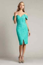 TADASHI SHOJI Off the Shoulder Cocktail Dress in Teal Green Size 12