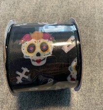 Sugar Skulls wired ribbon New 2.5  x 3 feet