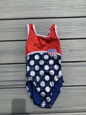 Alpha Factor Sz Girl s M CM Gymnastics Leotard Patriotic Red/White/Blue