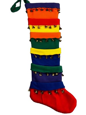 Vintage JUMBO Christmas Stocking 3FT Tall Colorful Bell Card Holder Oversized