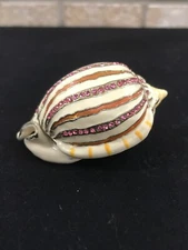 Bejeweled Enamel Inlay Clam Sea Conch Shell Hinged Trinket Box Pink Stones