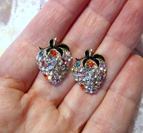 Strawberry Earrings ~ Rose Gold / Rainbow Crystal