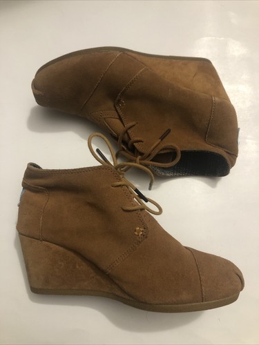 Toms Womens Brown Lace Up Suede Ankle Booties Boots Wedge Heel Size 7 #B - Picture 6 of 9