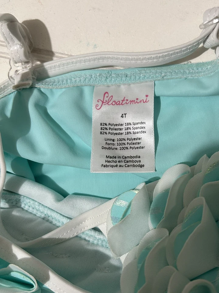 Maiô Floatimini feminino 4T listrado azul cintilante brilhante babado biquíni praia anos 70 - Imagem 4 de 4