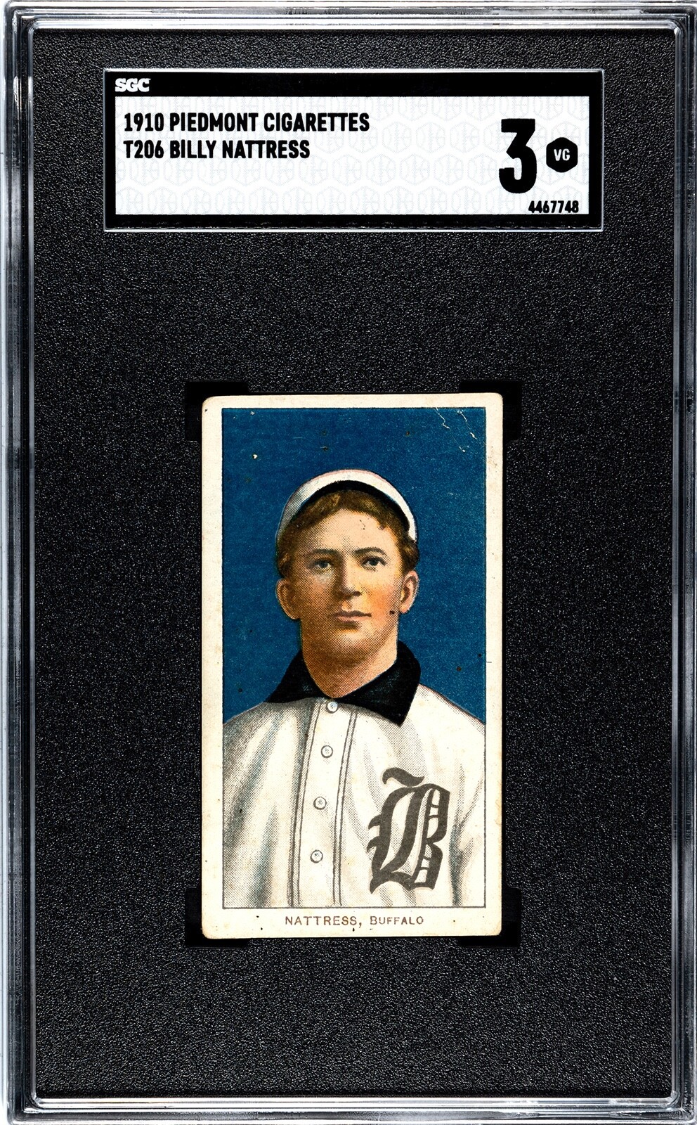 1909-11 T206 Billy Nattress Buffalo Bisons - Piedmont 350/25 SGC 3 VG Nice