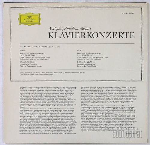 CLARA HASKIL & WILHELM KEMPFF MOZART PIANO CONCERTOS DGG STEREO 135137 NM - Picture 2 of 3