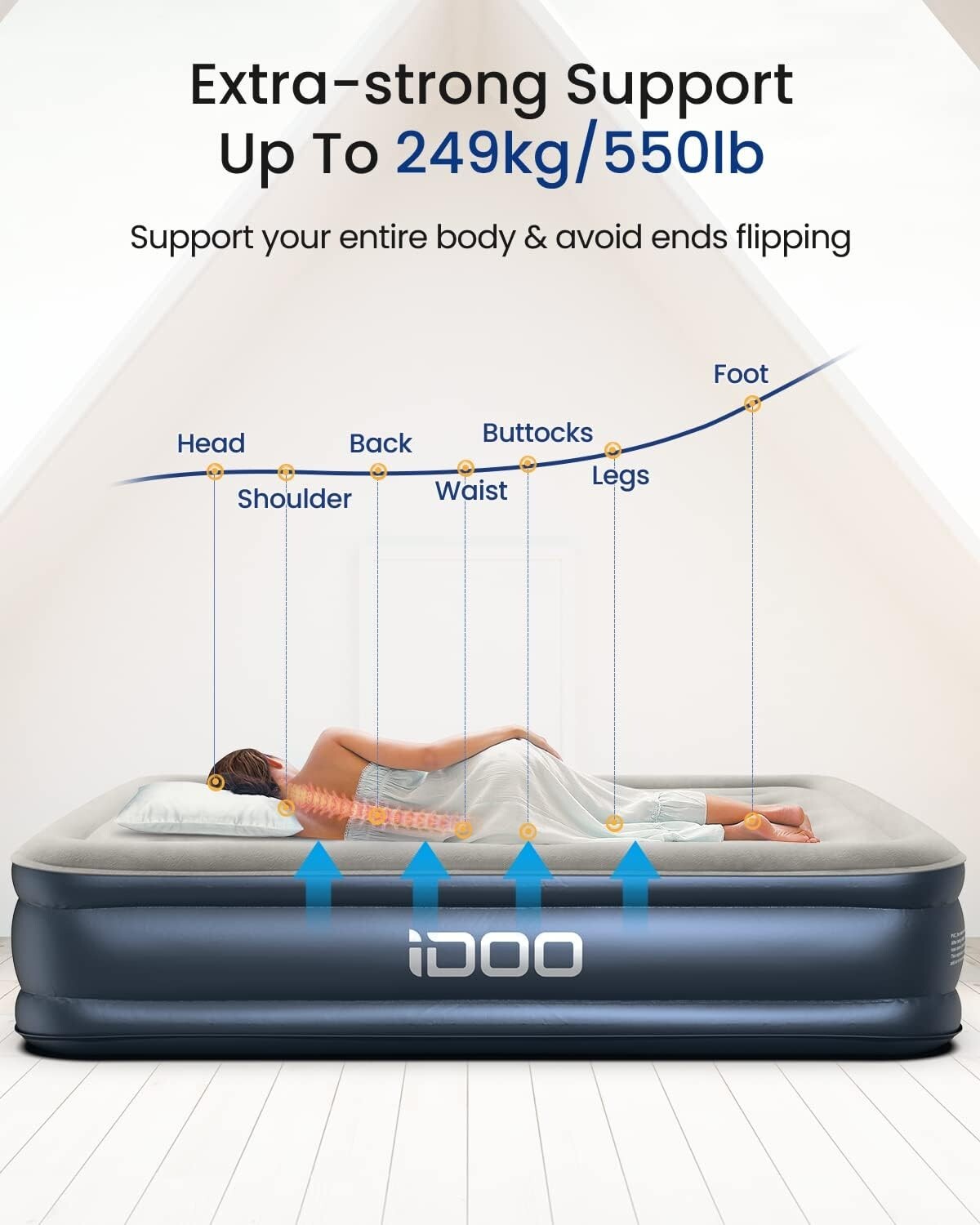 iDOO SINGLE Size Air Bed Inflatable bed Built in Pump 3 Mins Inflation