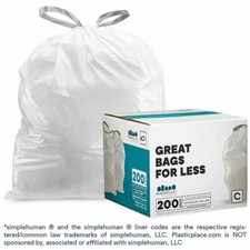 Plasticplace Custom Fit Trash Bags Compatible with simplehuman Code C ,200 Count
