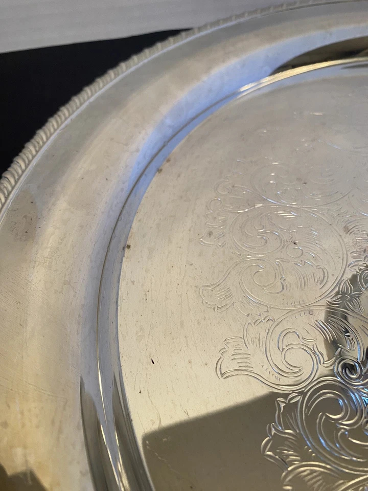 ONEIDA EE. UU. PLATO DE ASTILLAS Y INMERSIÓN PLATEADO CUENCO ADJUNTO ROLLO GEORGIANO 15 pulgadas Foto 4 de 4