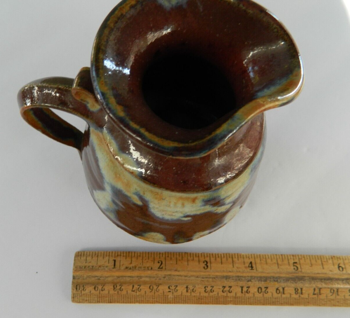 Pitcher Stoneware Small Brown Drip Glazed Rustic Farmhouse Art Pottery Signed