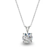 1 Ct Brilliant Cut Moissanite Necklace Pendant 14K White Gold 16"+2" GRA Cert