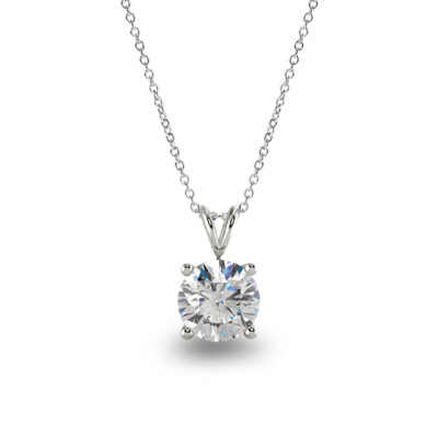 1 Ct Brilliant Cut Moissanite Necklace Pendant 14K White Gold 16''+2'' GRA Cert