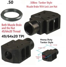 Heavy Duty Steel .50 Tanker Style Competition Muzzle Brake 49/64''x20 TPI Thread