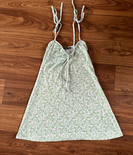Boohoo White Jersey Pop Over Swing Mini Dress Green Floral Print Tie Straps Sz10