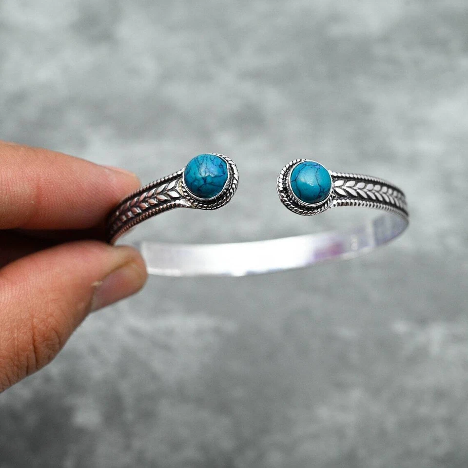 Brazalete de piedra turquesa de plata 925 hecho a mano estamento mujer brazalete pulsera #108 Foto 2 de 3