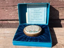 HALCYON DAYS ENAMEL ON COPPER  OVAL TRINKET BOX HAVE COMMUNION w BOX INST.