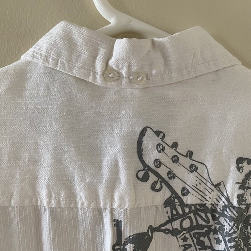 Vintage NWT Point Zero Size Medium M Ivory Button Short Sleeve Shirt Skull Logo - Picture 10 of 15