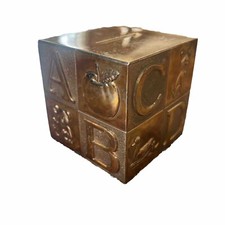 Letter Block ABC 3" Cube Baby Children's Decor Silver Plated Coin Piggy Bank