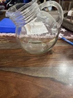 Anchor Hocking Ball Jug Pitcher, Clear Glass Gold Band Tilted Roly Poly Vintage