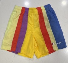 Champion Nylon Warm Up Mesh Lining Shorts Mens S ColorBlock 80s Style