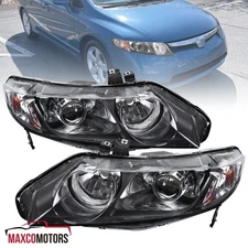 Black Projector Headlights Fits 2006-2011 Honda Civic 4Dr Lamps Left+Right 06-11