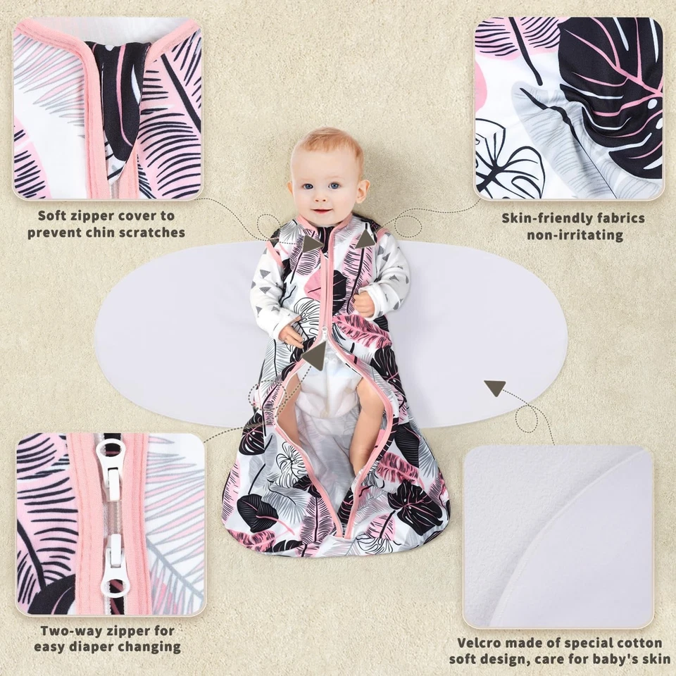 Paquete de 2 sacos de dormir para bebé de algodón orgánico manta portátil envoltura unisex mediano 6-12 meses Foto 3 de 4