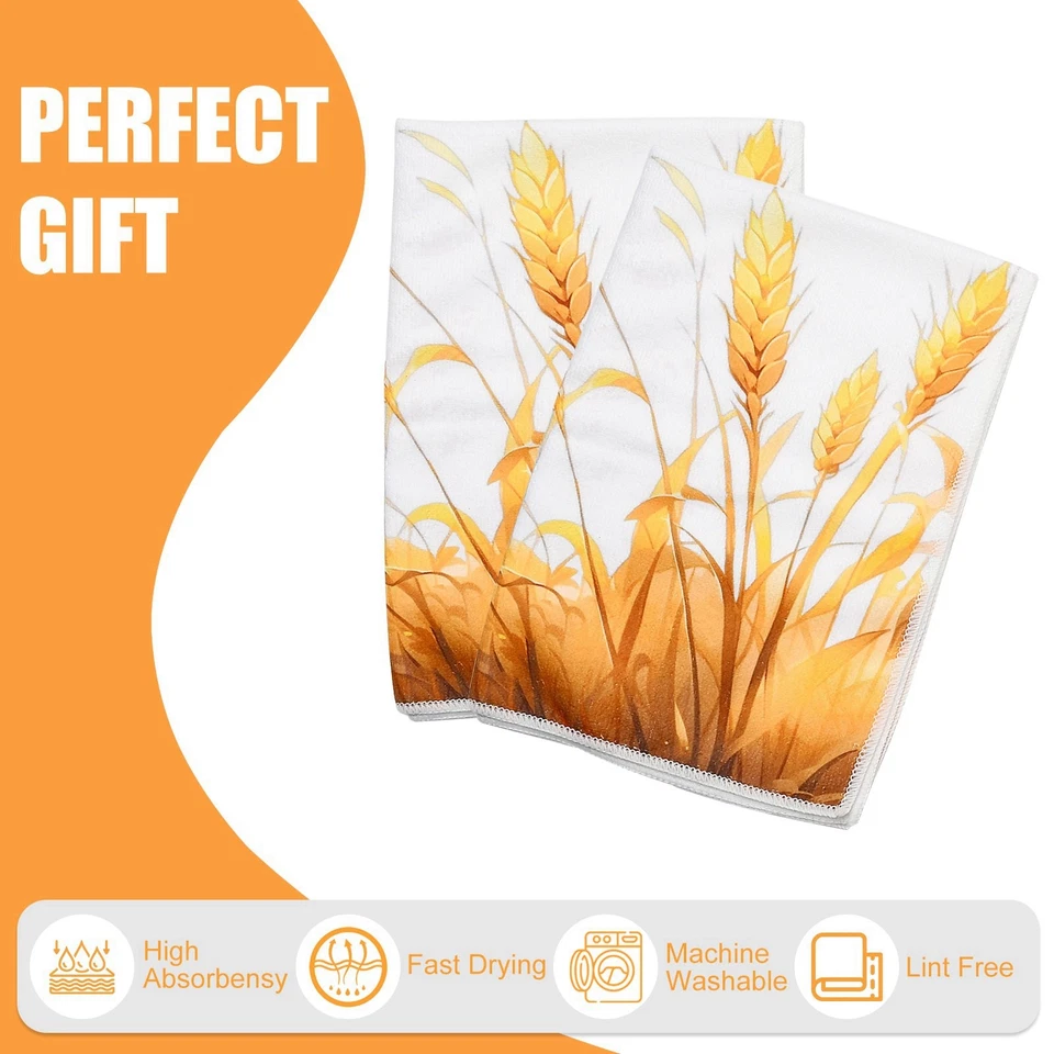 Toallas de cocina con orejas de trigo doradas 2 piezas, decoración de granja de 16*24 pulgadas Foto 4 de 4