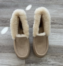 UGG Tazzette Women s Beige Suede Shearling Lined Moccasin Slippers Size 8