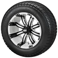 (4) Golf Cart 215/50-12 Deli Street Tires on 12x7 White/Black Tempest Wheels
