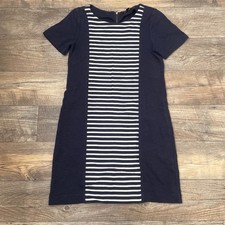 J.Crew Navy Blue Striped Front Panel Shift Dress Gold Back Zip Women Sz 4