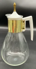 MCM White Handle and Lid Glass Heat Proof Coffee Carafe Pot
