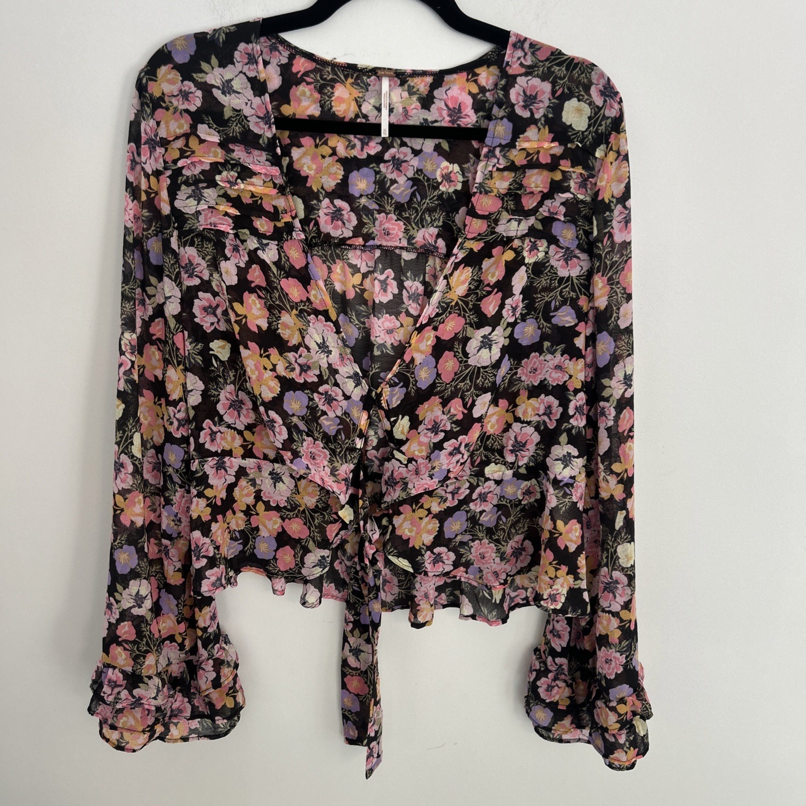 Free People Boho Floral Longsleeve Blouse Women's Size XL Whimsical